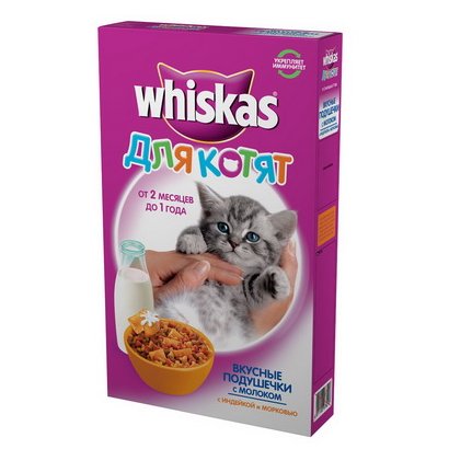 WHISKAS для котят Подушечки с молоком (индейка, морковь), 350 гр