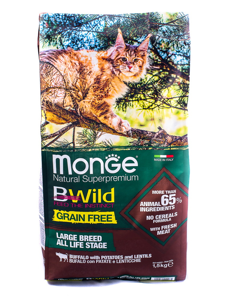 MONGE BWild беззерновой корм для крупных кошек (буйвол)